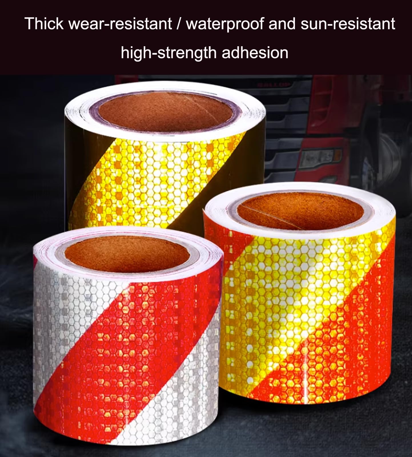 3 Rollos Cinta Adhesiva Reflectante, 10cm x 3metros Cinta Seguridad Autoadhesiva, Pegatina Impermeable para Coches, Carreteras, Bicicletas (Negro Amarillo, Rojo Amarillo, Rojo Blanco)