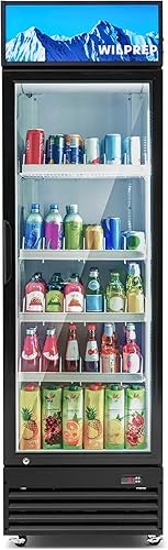 Refrigerador comercial, 12.8 pies cúbicos Refrigerador vertical con pantalla de bebidas con iluminación LED, enfriador comercial de puerta de vidrio