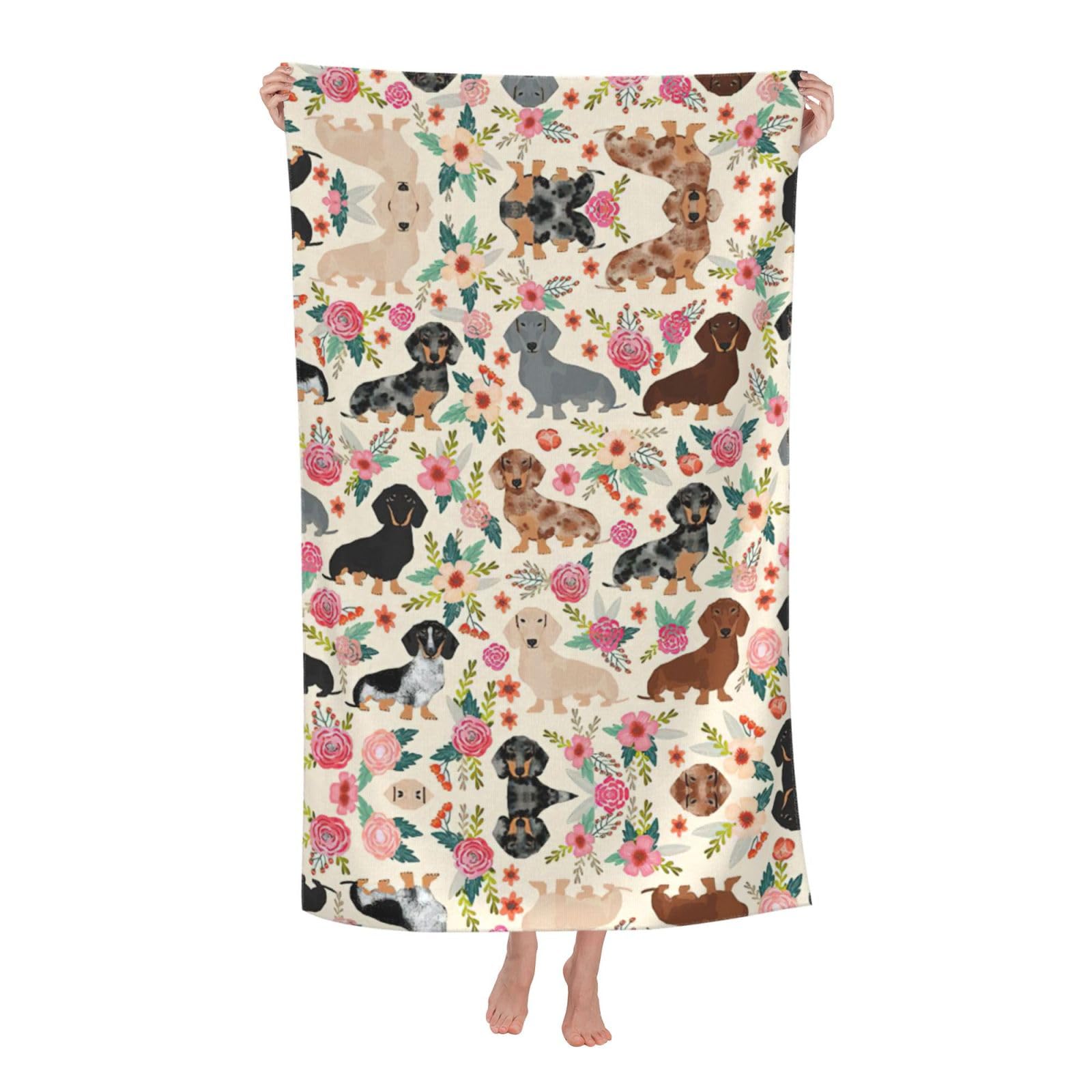 Oazcvbnn Women's White Dachshund Floral Print Adult Beach Towel Summer Travel Pool Vacation Swimming Fitness Outdoor Adventures