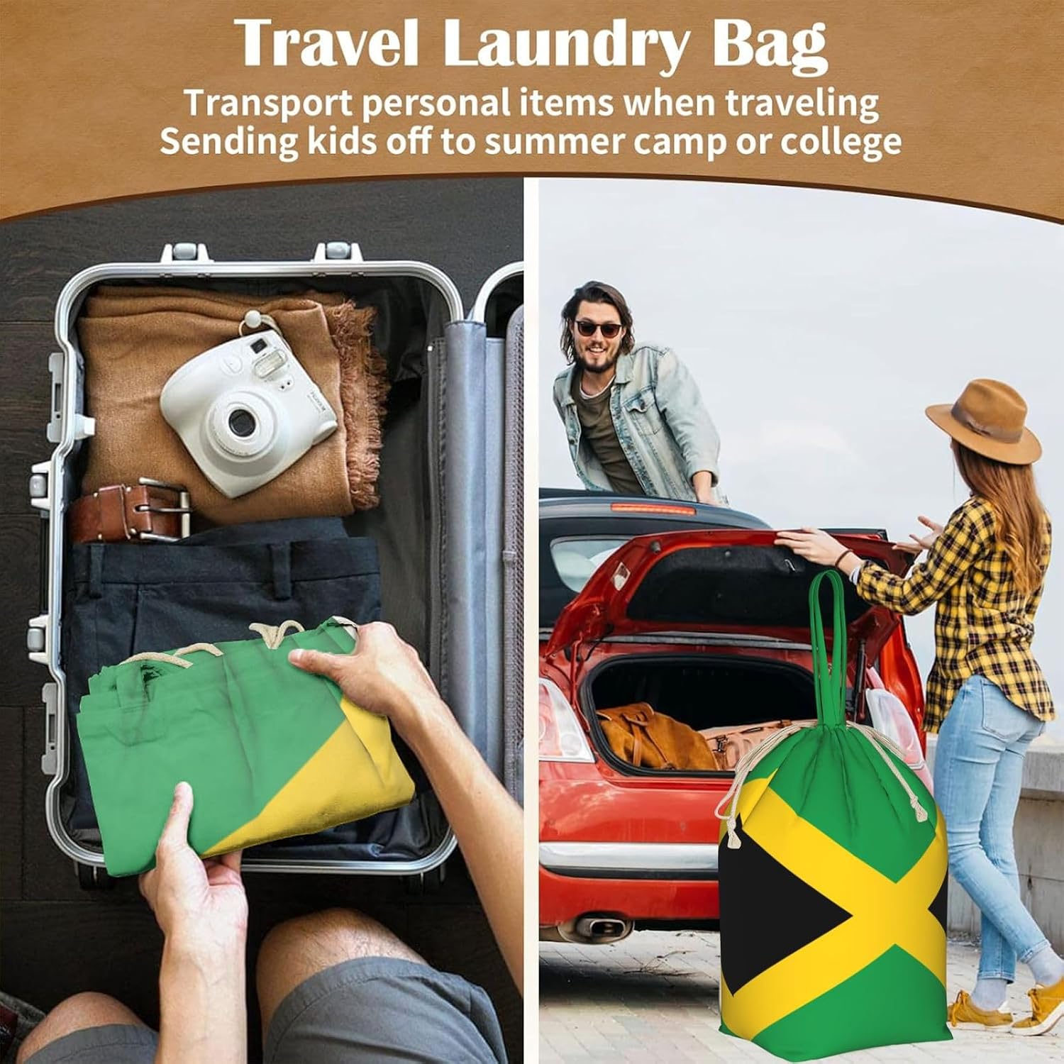 Oxford Flag of Jamaica Print Large-capacity drawstring laundry bag with Handles for Dorm,Hotel