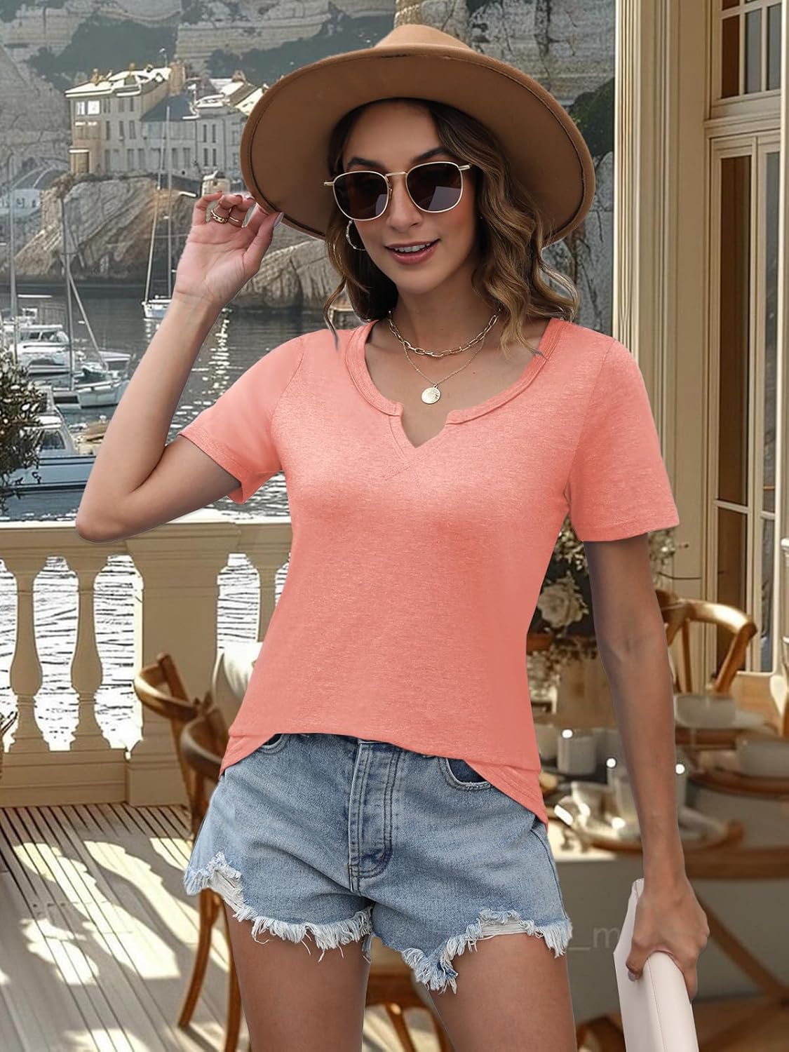 Spring Tops for Women Casual V Neck T Shirt Lightweight Short Sleeve Soft Tee for Summer Everyday Wear - Image 6