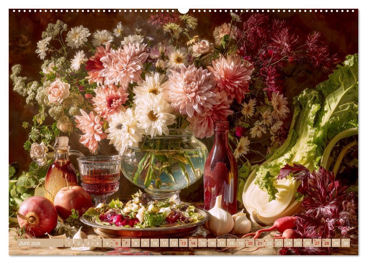 Bloom und Bite. KI mixt Blumen, Obst und Gemüse (hochwertiger Premium Wandkalender 2026 DIN A2 quer), Kunstdruck in Hochglanz: Künstliche Intelligenz ... und digitaler Kreativität. (CALVENDO Kunst)