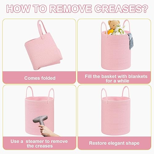 Miniatura 7 de Cesta de cuerda de algodón para ropa sucia para niñas y niños, cesta para cuarto de bebé, cesta tejida para manta para sala de estar, bonita cesta