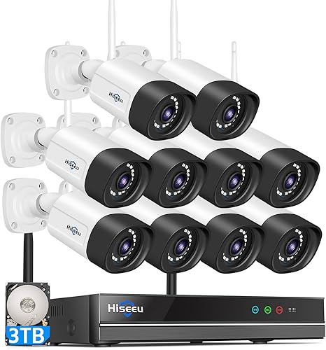 Wi-Fi dual, audio de 2 vías sistema de cámara de seguridad WiFi 2K, disco duro de 3 TB, sistema CCTV de 10 canales de 5 MP, cámaras impermeables