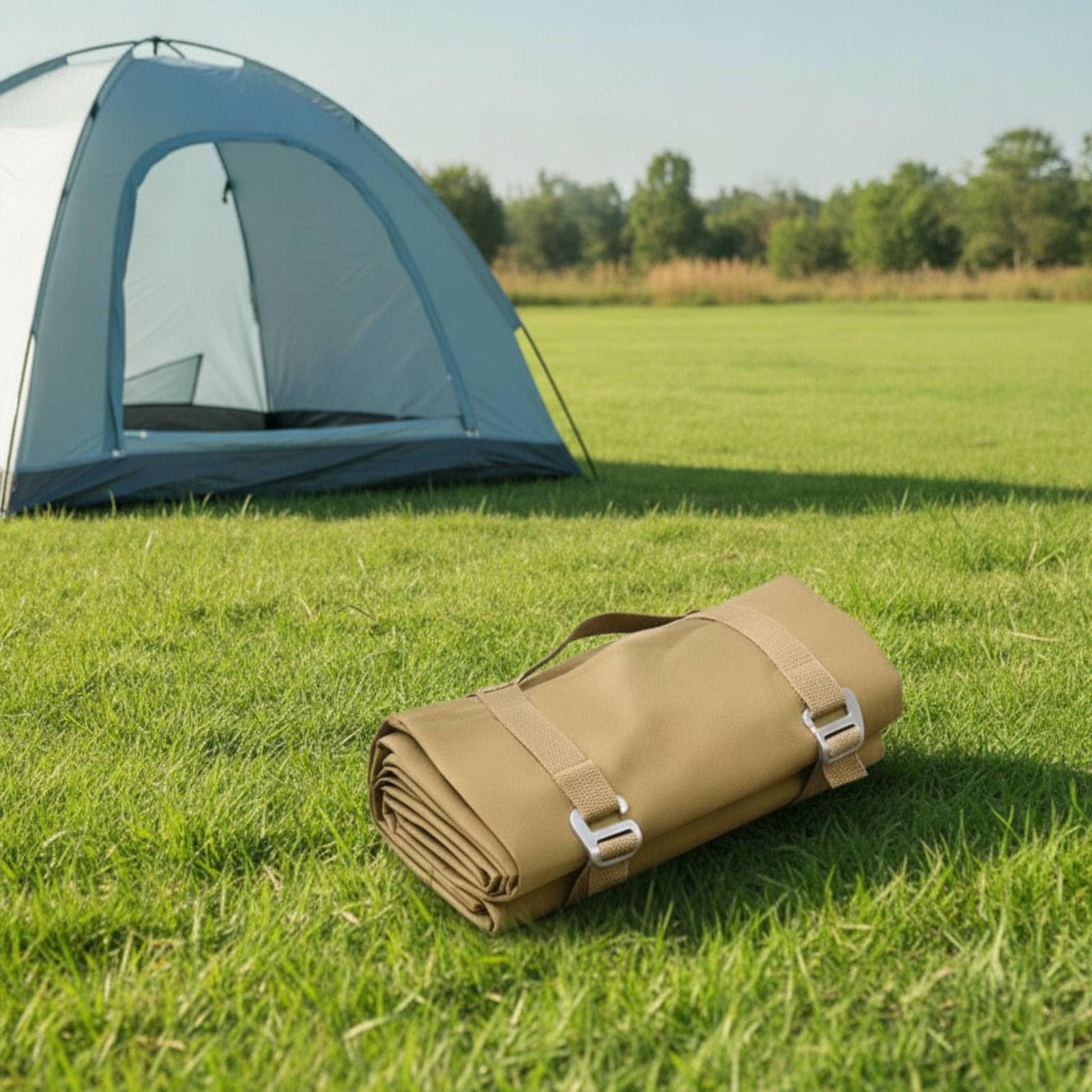 Picknickmatte mit Tragegriff faltbar Picknickdecke mit Tragegriff tragbar Campingmatte Haltegurten für Camping, Garten, Armeegrün, 200 210CM
