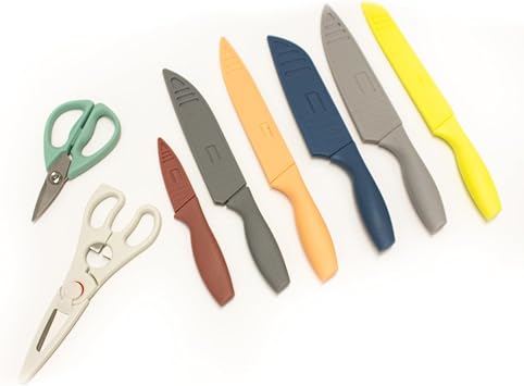 Berghoff 15Pc Multicolor Knife Set Stainless Steel Nonstick Coated Blade, Ergonomically Designed Handle PP Fitted Protective Sleeve Sharp & Well Balanced
