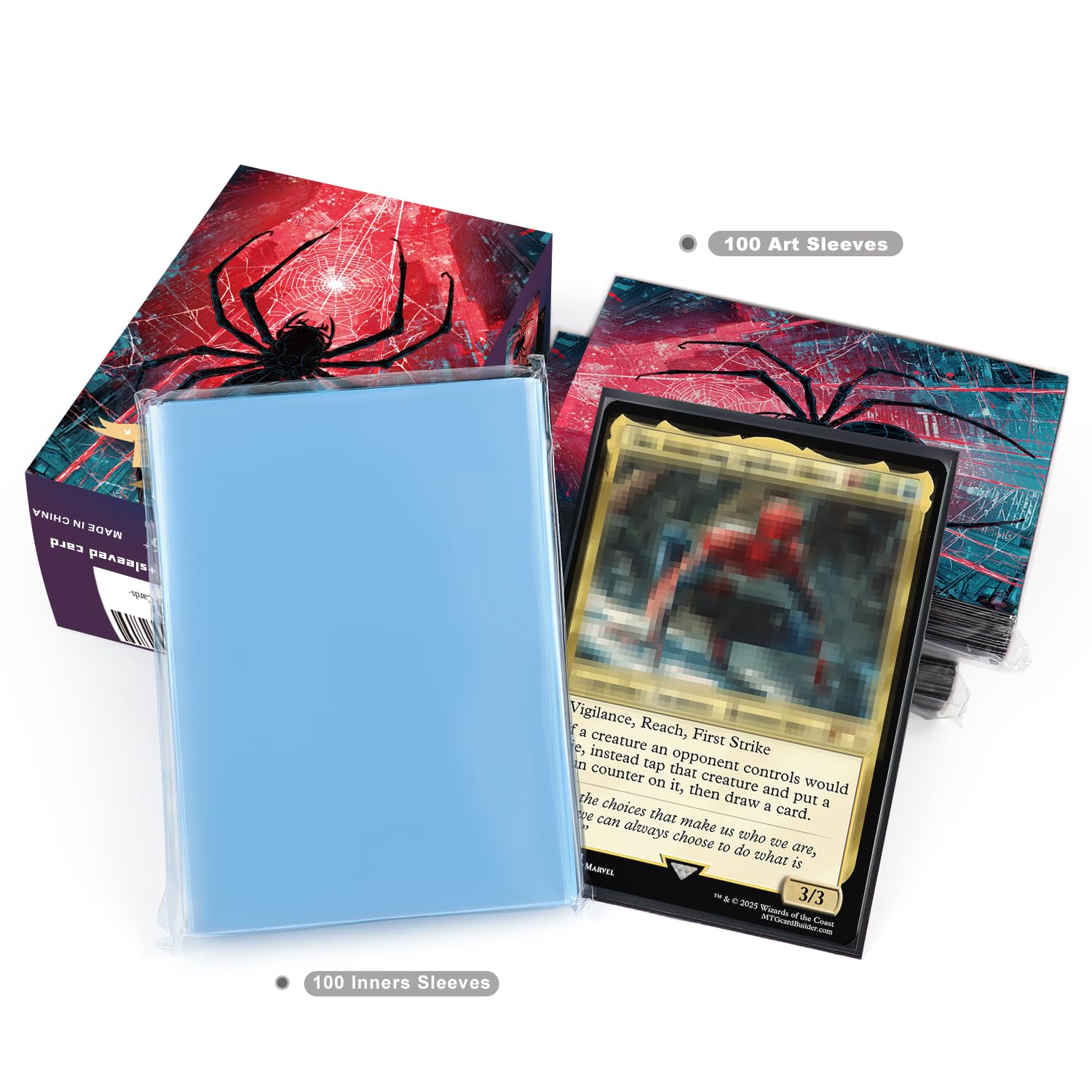 Katomula 100 MTG Kartenhüllen mit 100 Innenhüllen, strukturierte Rückseite Art Hüllen, passend für Karten in Standardgröße - Spinne
