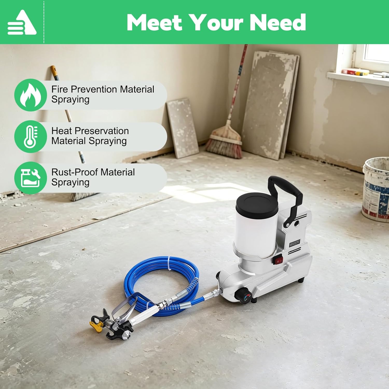 1600W High Pressure Airless Paint Sprayer, 84.54Oz/Min 0-850RPM Industrial Electric Airless Sprayer, Professional Handheld Painting Sprayers for Home Interior, Exterior Furniture, Fences