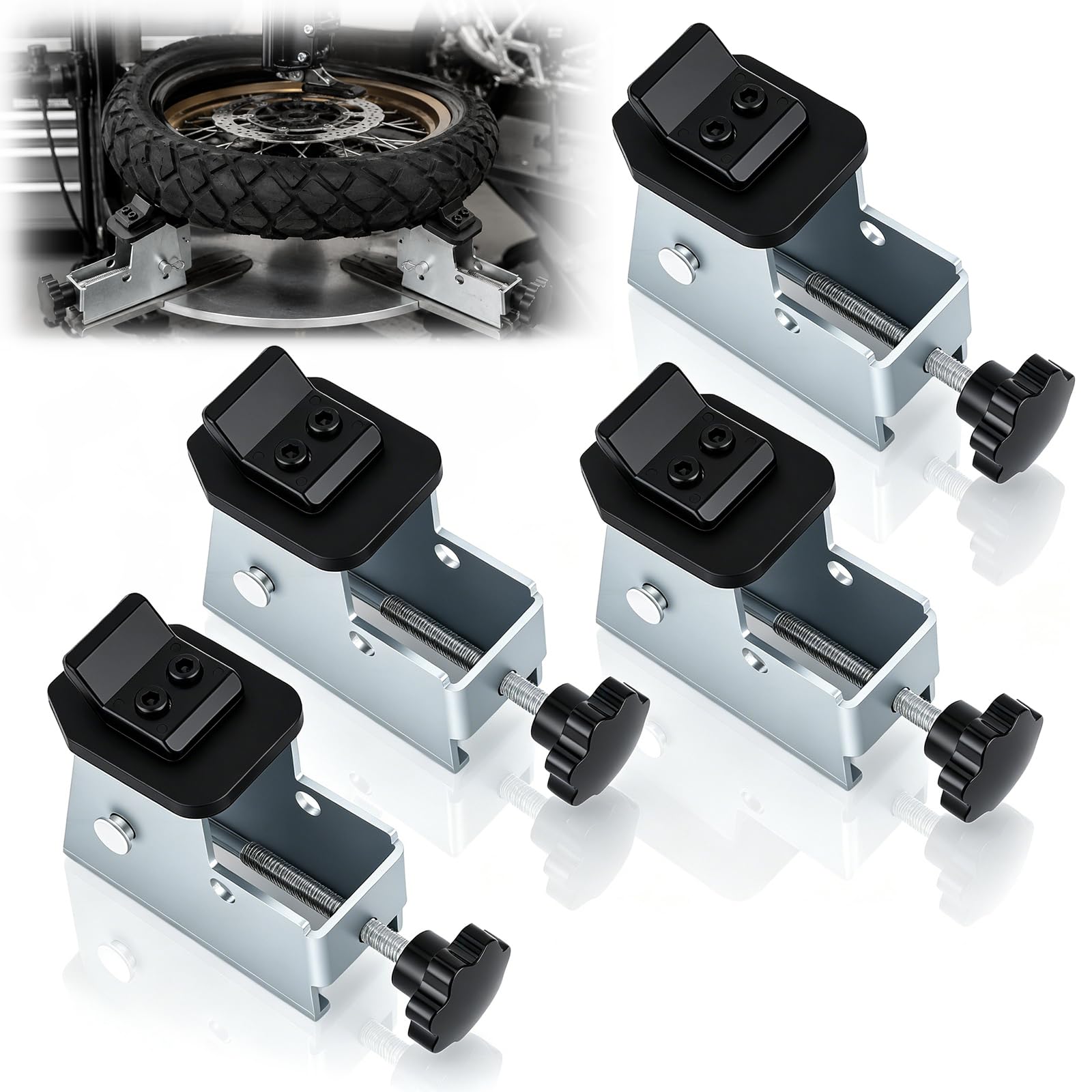 Motorradreifen Adapter, 4tlg Reifen Montier Motorradreifen Adapter für Reifenmontiermaschinen Unter 49 mm Standard Backenkralle Hochwertiger Stahl Vernickelte Oberfläche Reifenwechsler Adapter