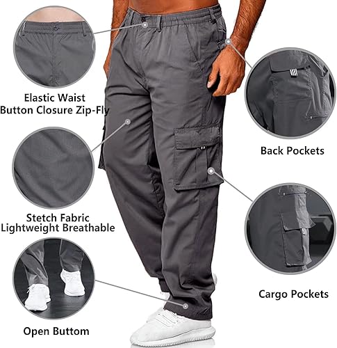 Miniatura 2 de Pantalón de carga para hombre al aire libre, ligero, táctico, para senderismo, jogger, ajuste clásico, bolsillos múltiples
