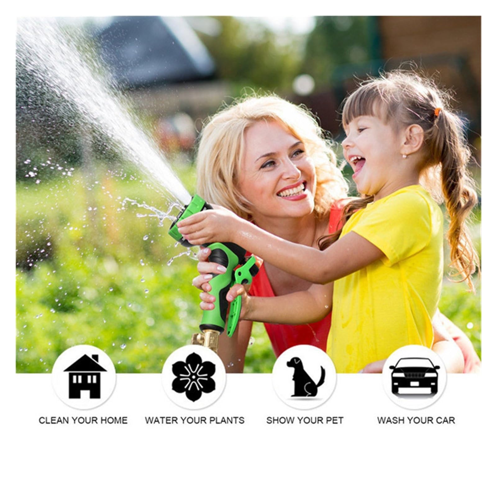 Pistola a spruzzo per tubo flessibile con ugello, Tubo for irrigazione da giardino estensibile, ad alta pressione, senza pieghe, 3/4 pollici, dimensioni multiple(Hose Kit,1-50FT-15M)