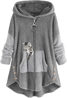 EMAlusher Fleece Jumper Women's Colourful Winter Jacket Fluffy Winter Coat Casual and Comfortable Outerwear with Pockets Softshell Jacket Bomber Jacket for Training Sports Fitness Running and Gym