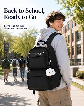 FIORETTO Backpack Womens School Bag Girls Boys, Lightweight Water-Resistant Fits 15.6” Laptop Large Capacity Rucksack with Anti-Theft Pocket, Ideal for School College Commuting Travel Black