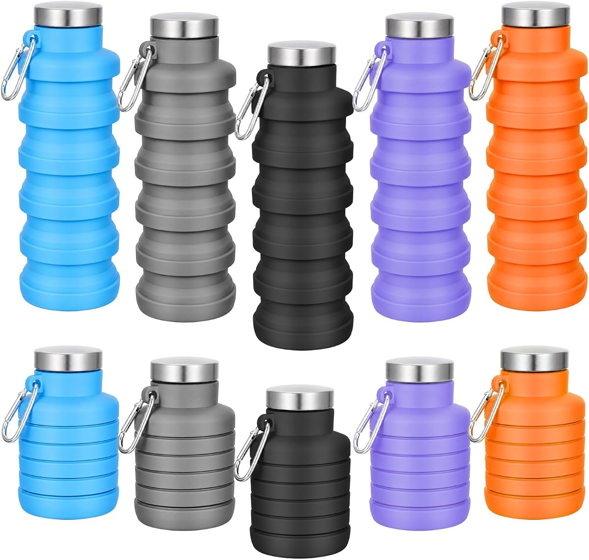 5Pcs Collapse Water Bottles, 16oz Foldable Portable Leak-Proof | Water Bottle Reusable Silicone Bottle for Travel with Carabiner for Travel Gym Camping Hiking Sports(Colorful)