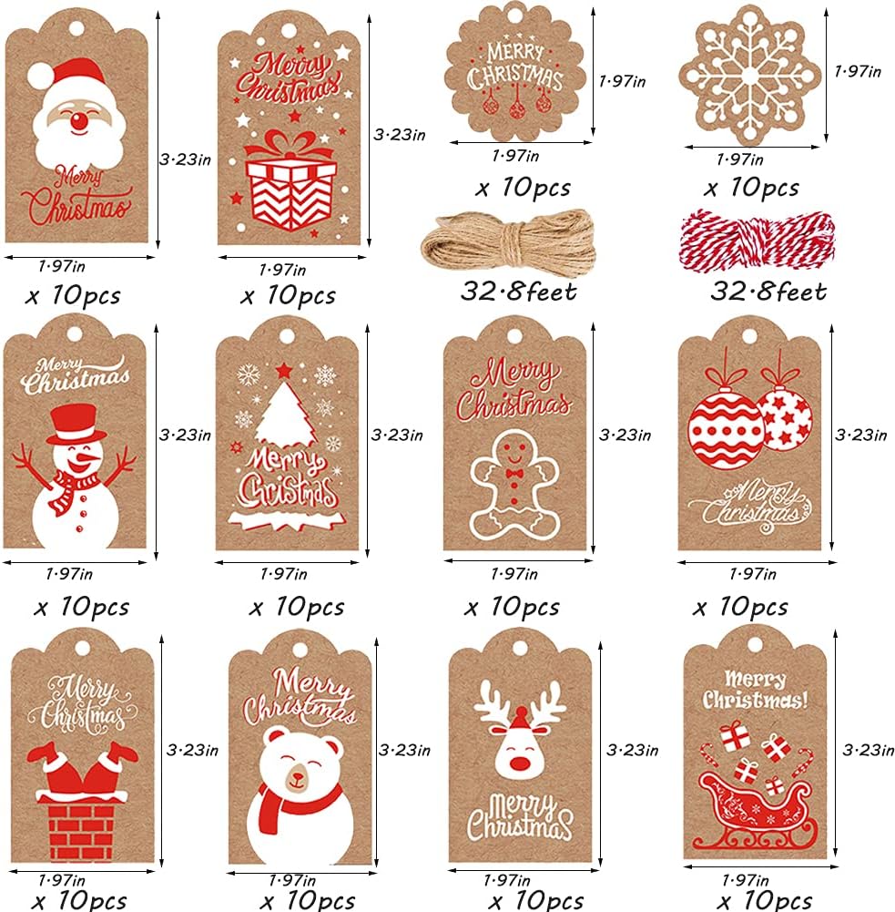 120PCS Christmas Gift Tags Brown Kraft Paper Christmas Gift Tags Hanging Name Tags Labels with Twine String for Christmas Gift Wrap, DIY Arts and Crafts, Wedding : Arts, Crafts & Sewing