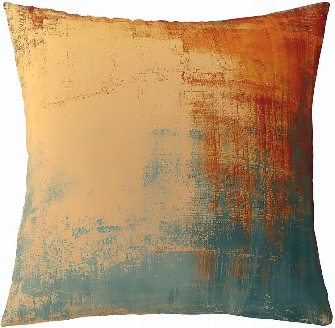 Feelyou Vintage Abstract Throw Pillow Cover 24"x24" Soft Blue and Brown Messy Rust Painting Pillow Case Cushion Cover for Living Room Modern Grunge Art Decorative Throw Pillowcase for Sofa Couch