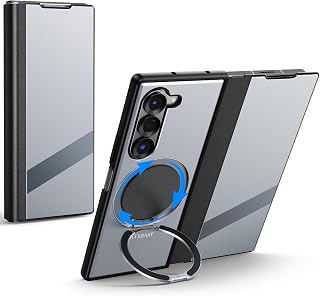 Hülle für Samsung Galaxy Z Fold 7 mit Magnetständer, Metall- & Leder Flip-Hülle mit Scharnierschutz, Vollschutz Kratzfeste Sturzsichere Handyhülle für Fold7 Telefon, Silber