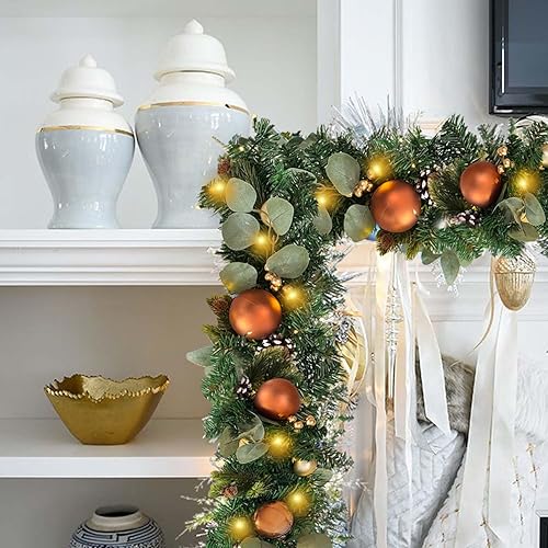 Vista 11 de WANNA-CUL Guirnalda de Navidad preiluminada de 6 pies, color azul plateado, con luces para puerta delantera, guirnalda de mantel de Navidad