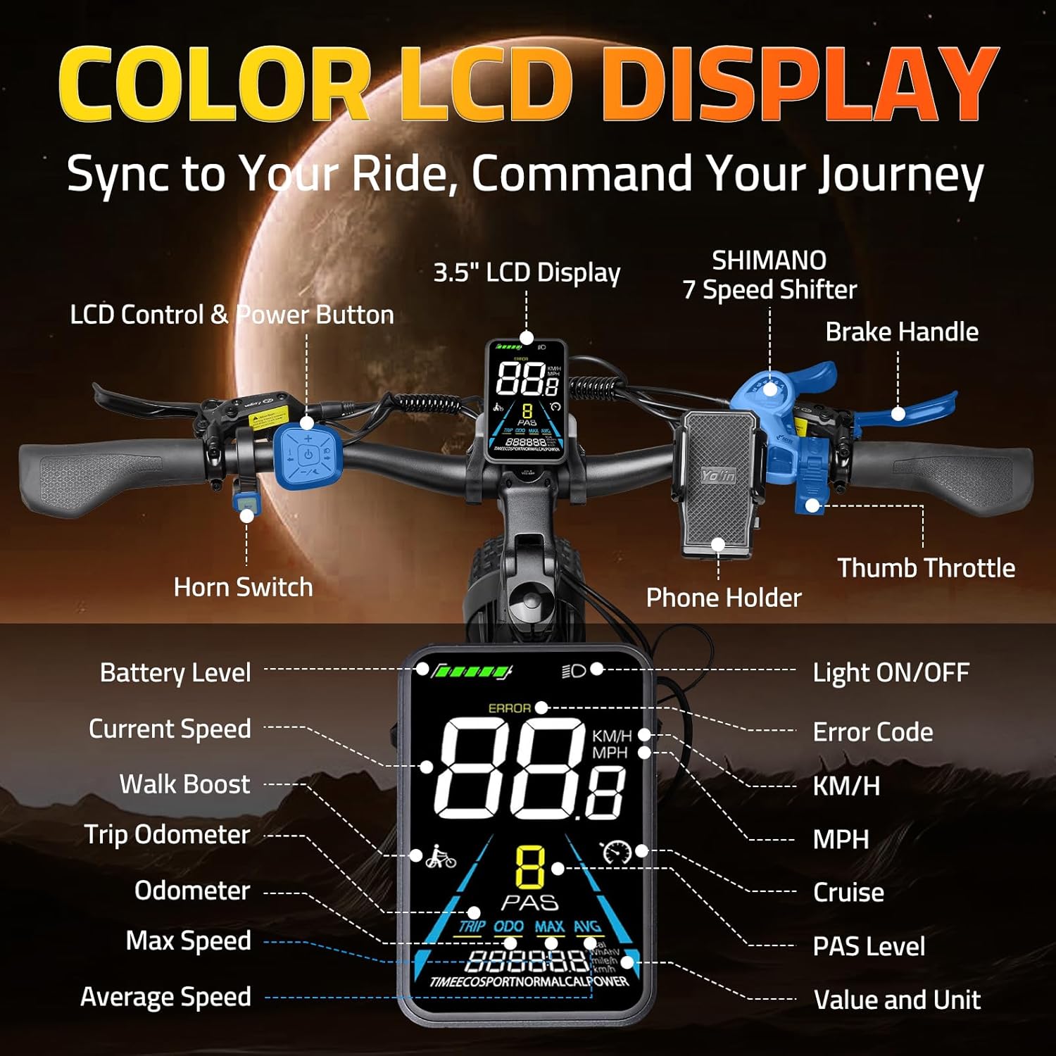 Dual Motor Ebike for Adults Peak 6000W, 50 MPH Max Fast Electric Bike for Adults, 52V 26Ah 1352Wh Built-in Battery Up to 100 Miles, Adjustable Stem, 26" Fat Tire Electric Bicycle for Off-Road