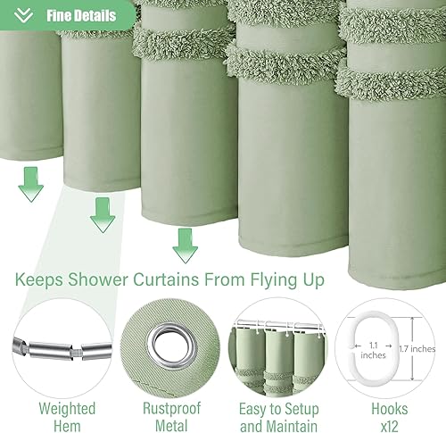 Miniatura 5 de Dynamene Cortinas de ducha extralargas, 84 pulgadas de largo, cortina de ducha de tela de felpilla texturizada a rayas, juego de cortina de ducha de