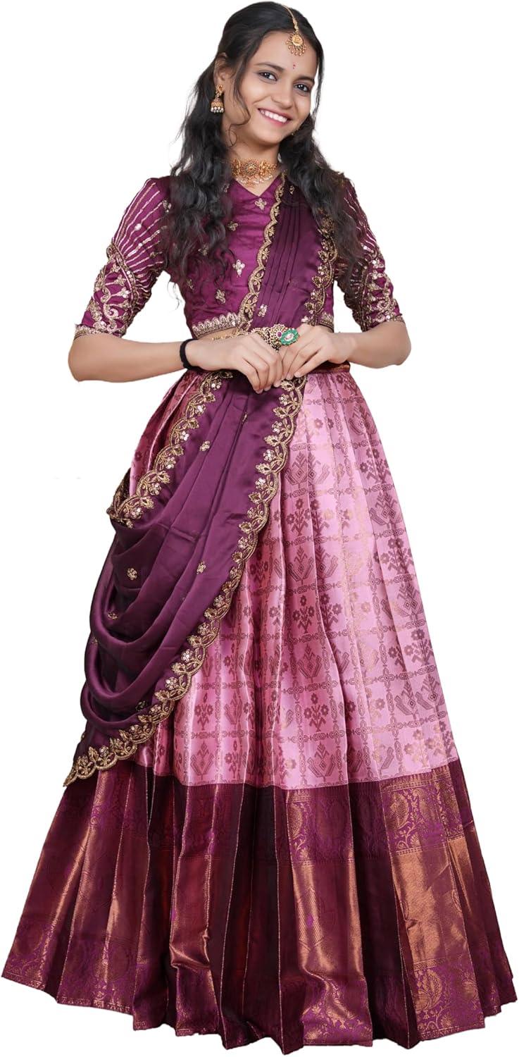 women's lehenga choli half saree langa voni set traditional south Indian pattu pavadai