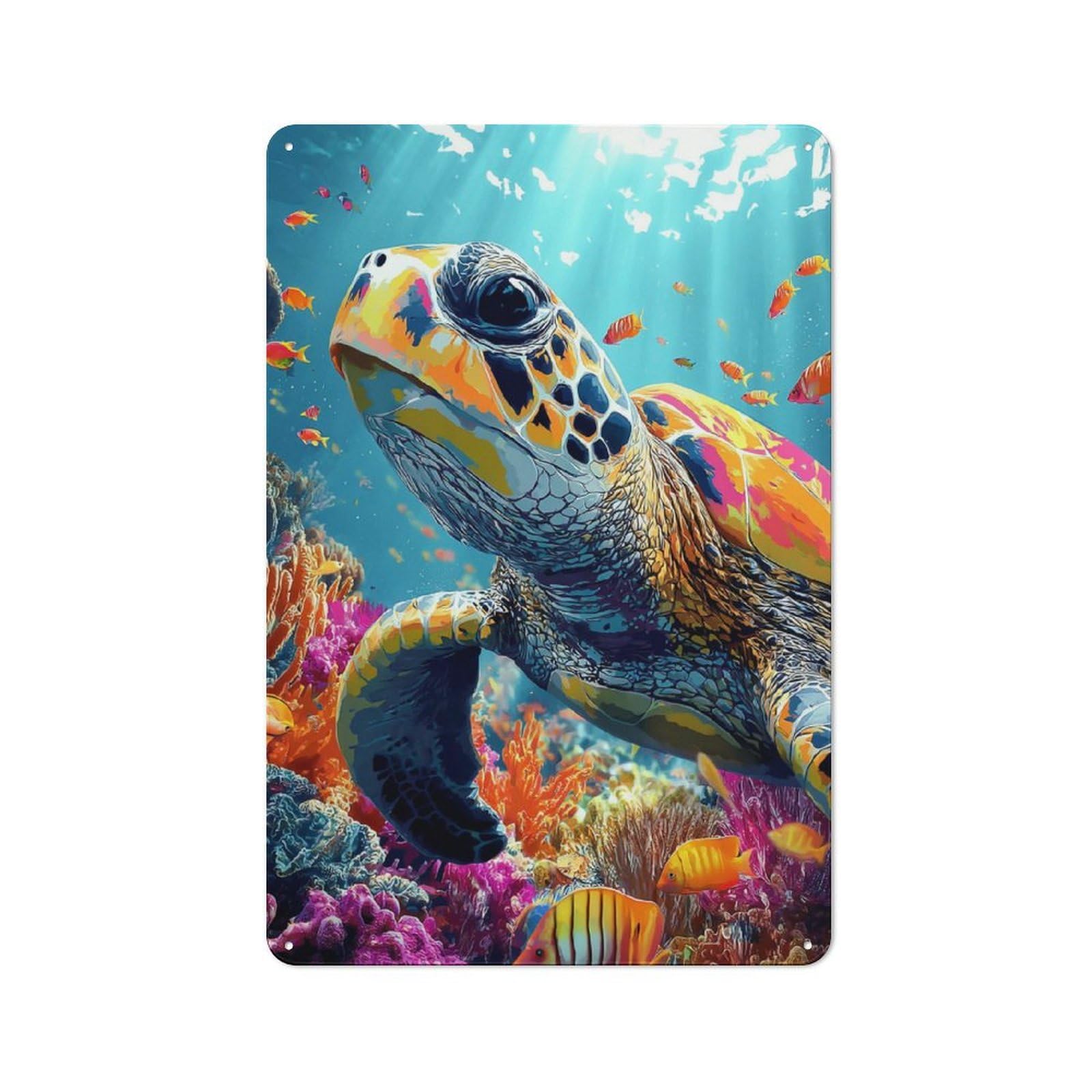 Junmoney Colorful Sea Turtle Underwater Scene-2 Rustic Metal Wall Sign 30X20cm For Kitchen Or Home Bar, For Garage, Workshop And Man Cave Decoration