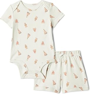 Amazon Essentials Unisex Toddlers and Babies' Short Sleeve 100% Cotton Bodysuit and Short Set, Pack of 2