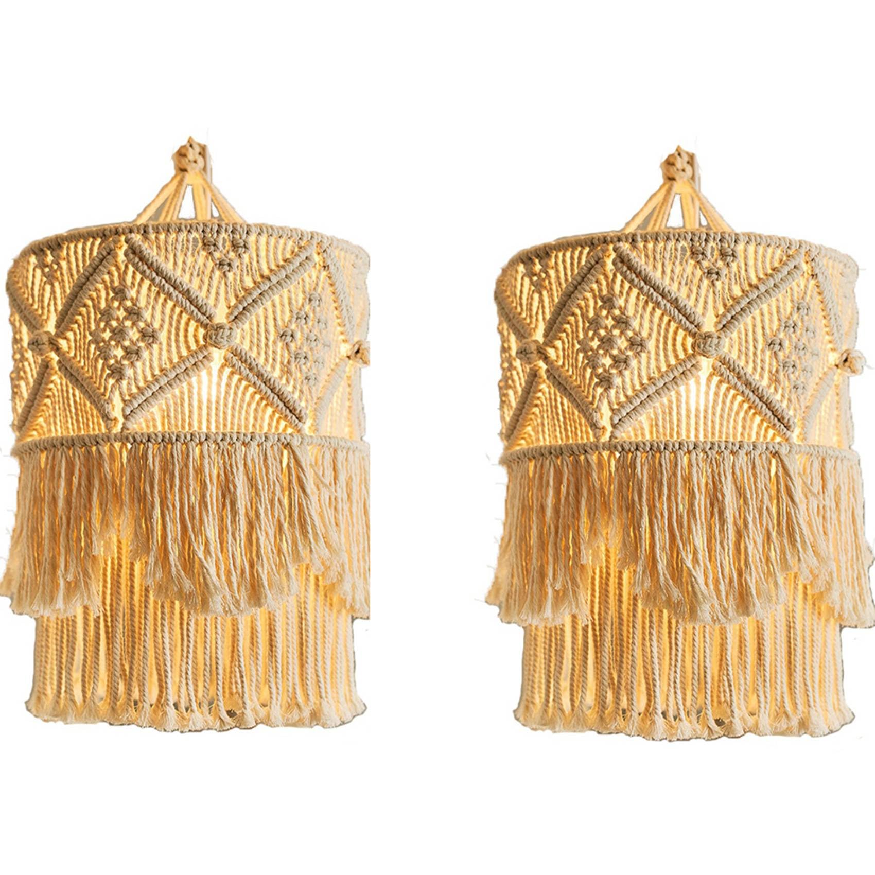 Hndhbfgrt Beige 2X Handmade Wall Tapestry Lampshade Macrame Boho Decor Handcraft Tassel Tapestry Background Headboard Hanging