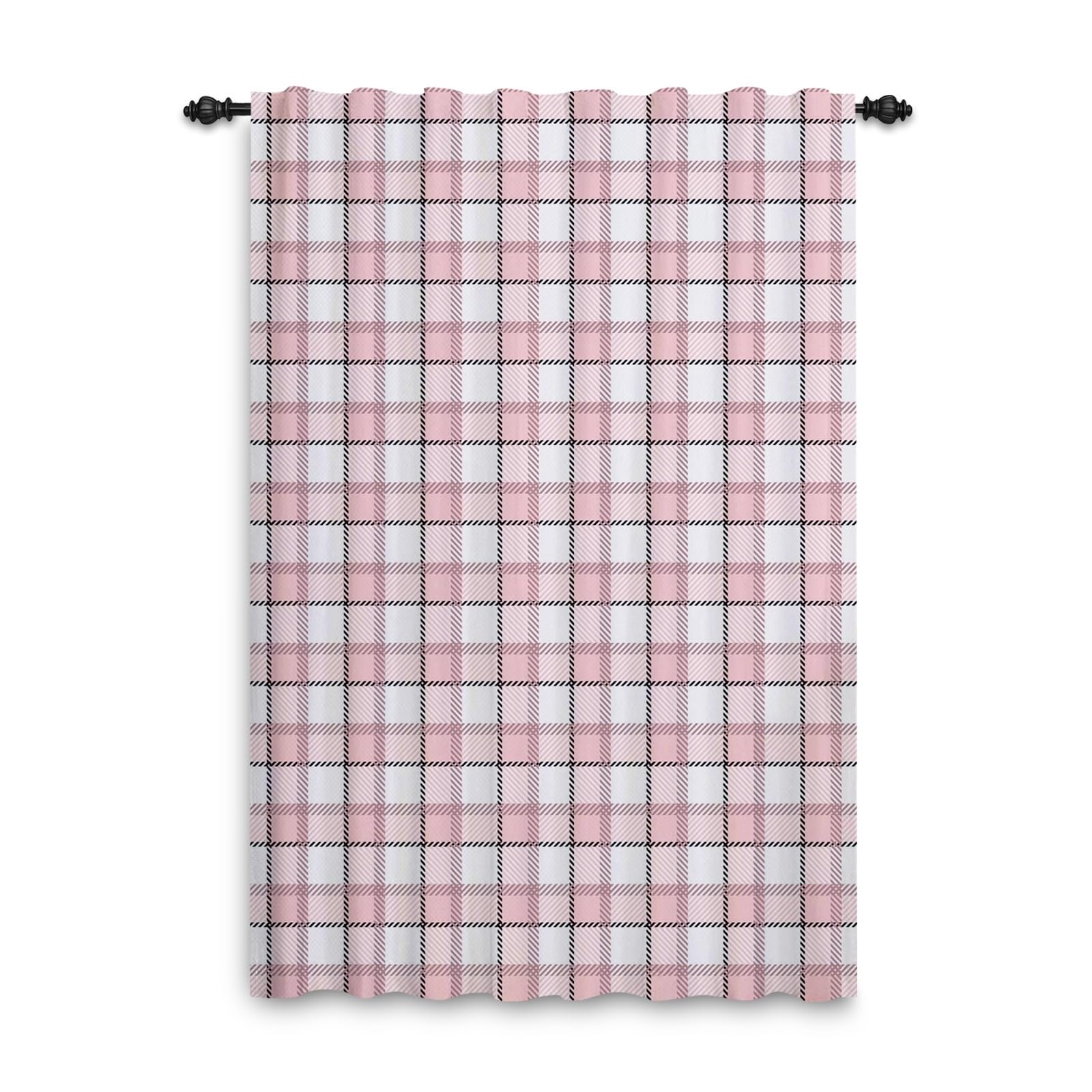 ggaimwf Plaid Curtains Pencil Pleat Pink White Check Curtain for Living Room Gingham Rustic Farmhouse Curtain Back Tab Bedroom Cafe Kitchen Window Decor Nursery Rod Pocket 107x160cm 1 Panel