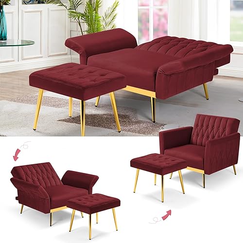 Miniatura 4 de Silla decorativa de terciopelo con reposabrazos y respaldo ajustables, sillón reclinable con botones, sillón reclinable individual con otomana y