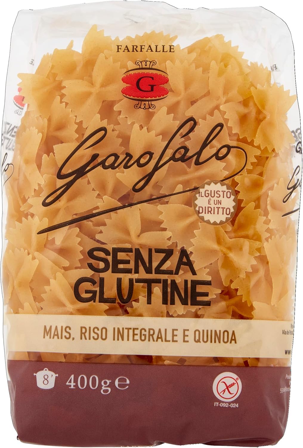 Italian Gourmet Farfalle Pasta italiana glutenfrei 24 x 400g Mais Quinoa | Senza glutine, aus Vollkornreis; formato farfalla per insalate fredde, hält, Gesamtnettogewicht 9,6 kg + Kostenlos Polpa 400g