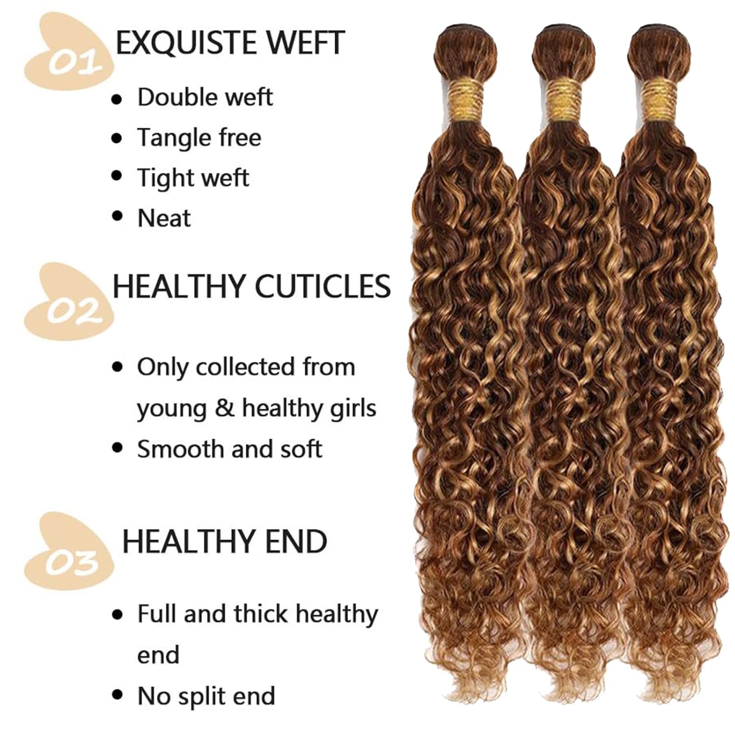 Human Hair Bundles P4/27 Highlight Water Wave Bundles Human Hair 26 28 30 Inch 12A Grade Brazilian Virgin Hair Water Wave Brown with Honey Blondy Double Weft Weave for Women