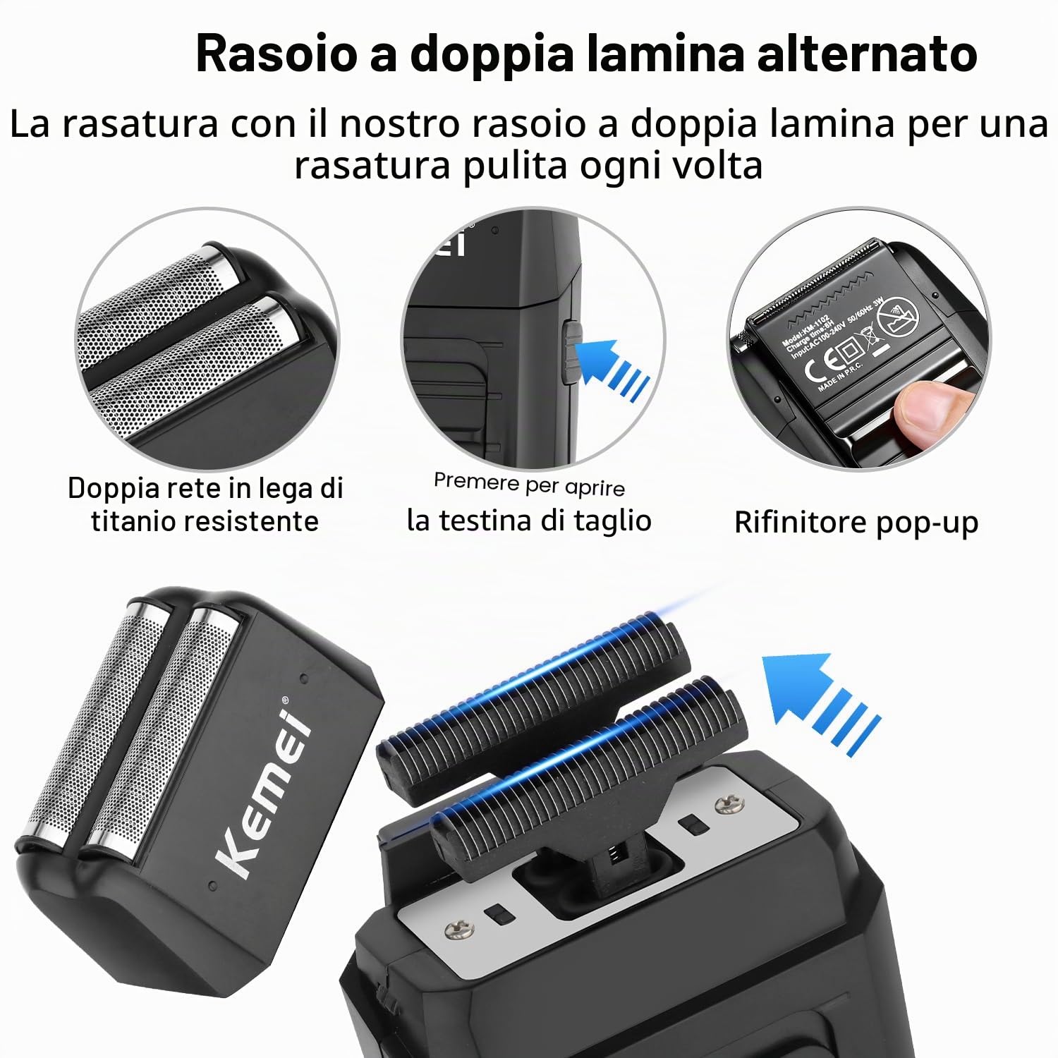 KEMEI Set di tagliacapelli professionali e rasoi a lamina, tagliacapelli senza fili per uomo, kit rasoio elettrico da barbiere, rasoio a T Blade Zero Gapped, ricaricabile tramite USB