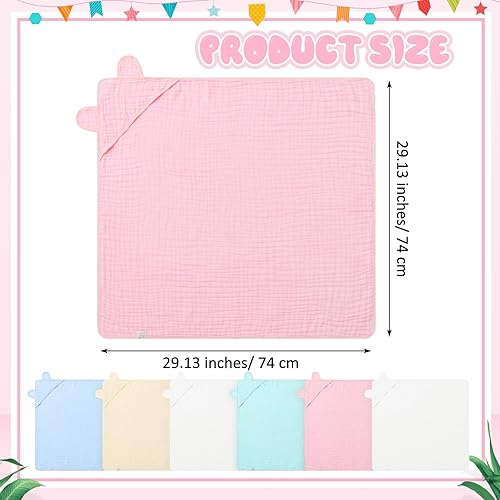 Miniatura 2 de Preboun 6 toallas de baño de muselina para bebé con capucha, lindas toallas de algodón absorbente con capucha para recién nacidos, niñas, niños