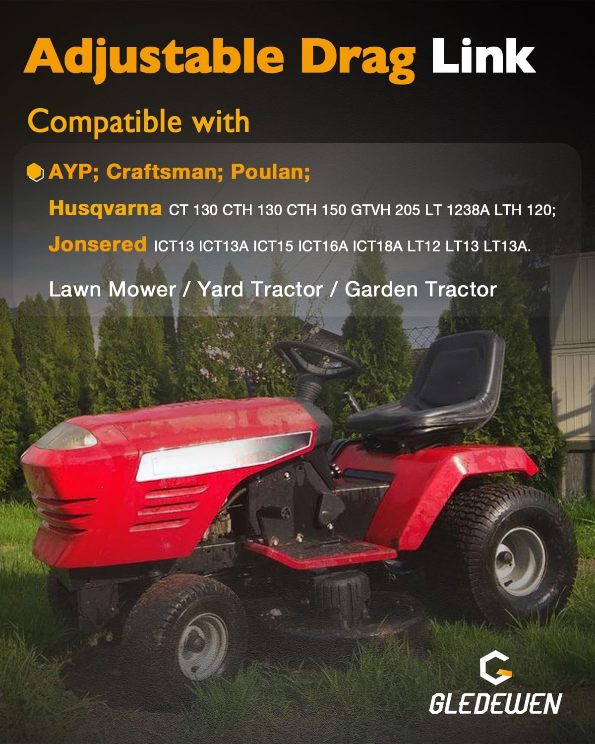 Steering Drag Link, Compatible with AYP/Jonsered/Craftsman/Husqvarna/Poulan, Adjustable Draglink Bar, Riding Lawn Tractor Part, Steering Control Arm, Replace#532169832 169832 532156438 156438 245-850