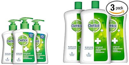 Dettol Liquid Handwash Dispenser Bottle Pump & Liquid Handwash Refill Bottle - Original Germ Protection Hand Wash (Pack of 3-900ml each) | Antibacterial Formula | 10x Better Germ Protection