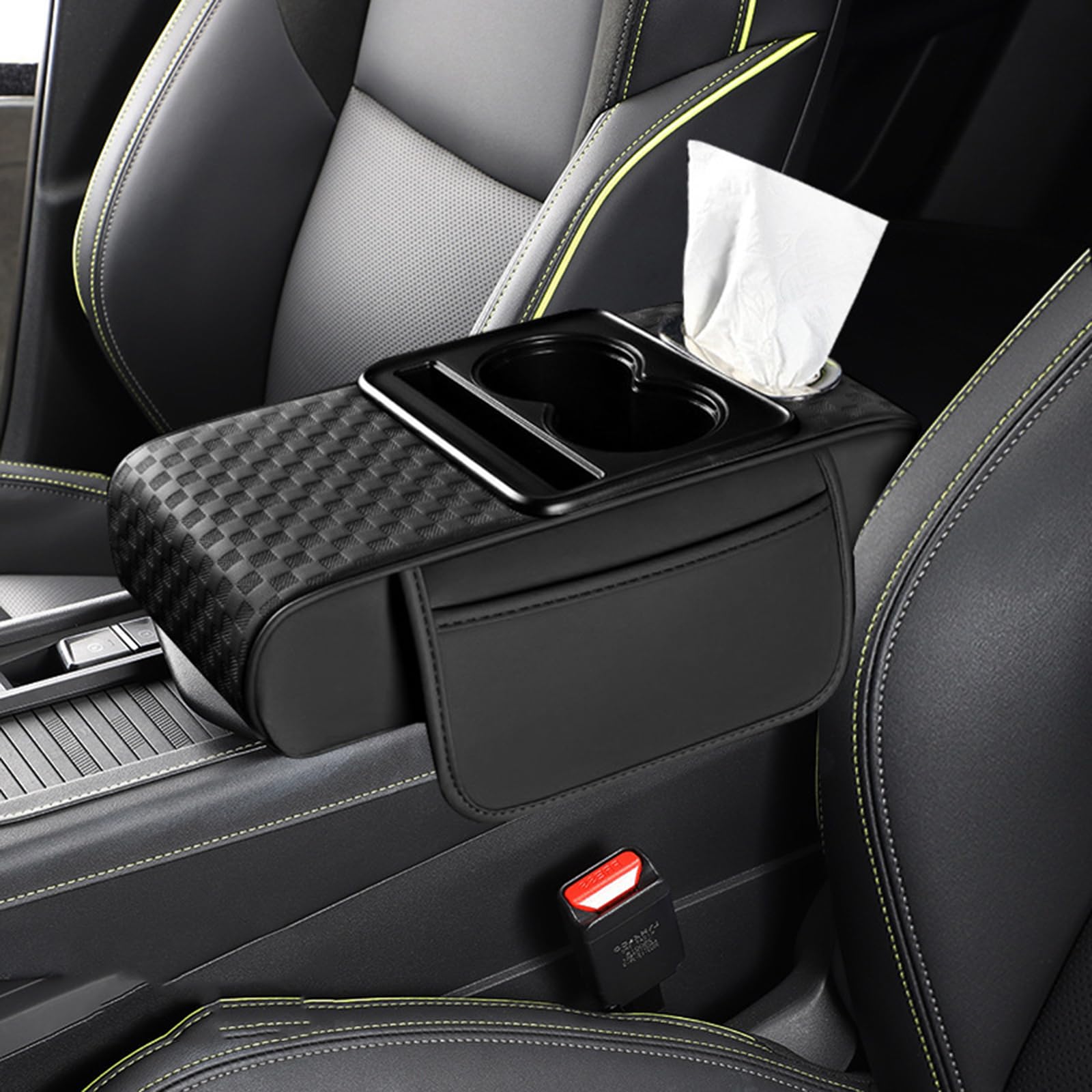 5 in 1 Car Armrest Console Cushion Car Armrest Box Height Cushion Multifunctional PU Leather Cars Box Mat Memory Universal Console Cushions (Black,B)