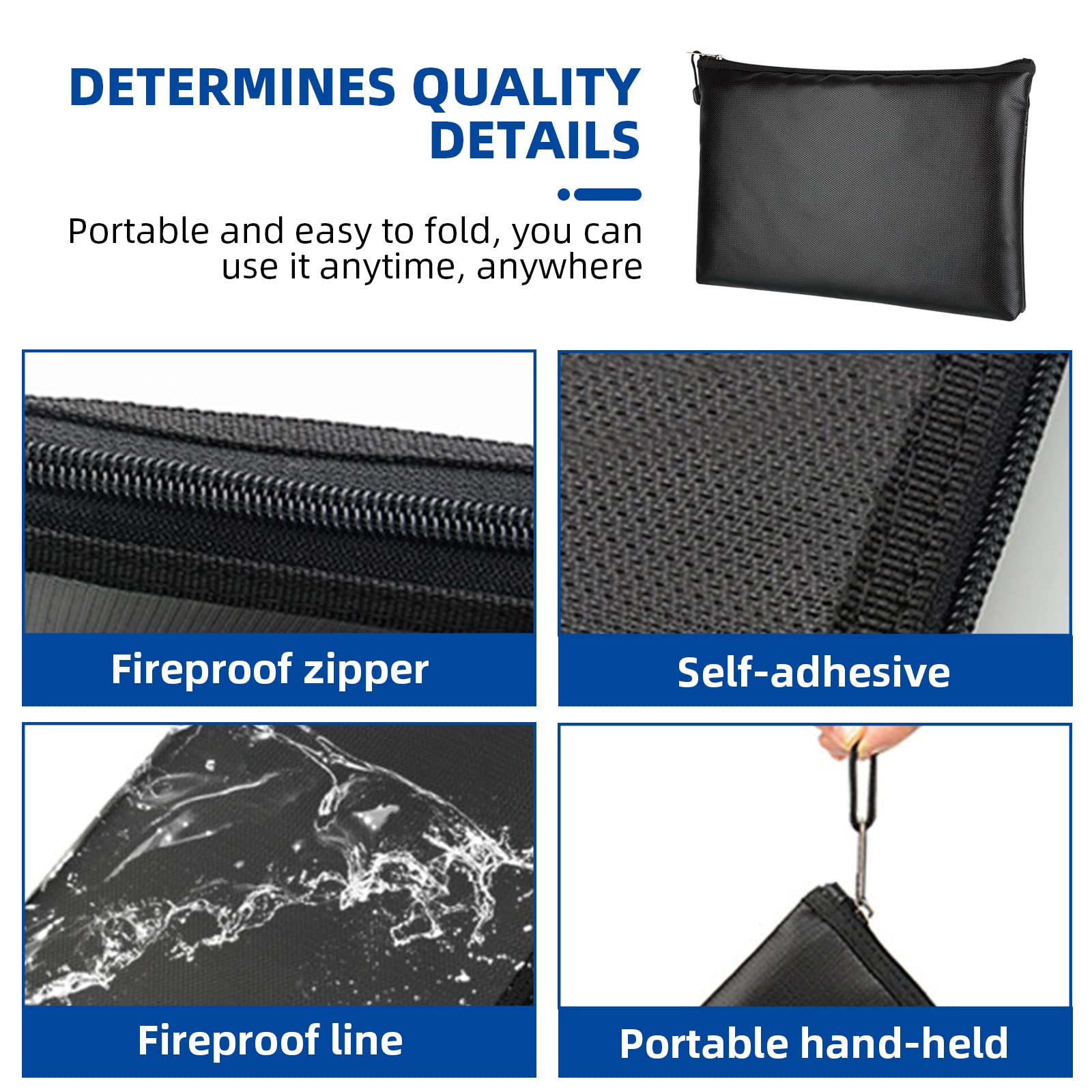 Document Bag Safe Fireproof Waterproof Fireproof Document Box Money Bag for A4 Documents, Storage Bag with Zip (2 Pieces 34 x 25 cm) - Image 3
