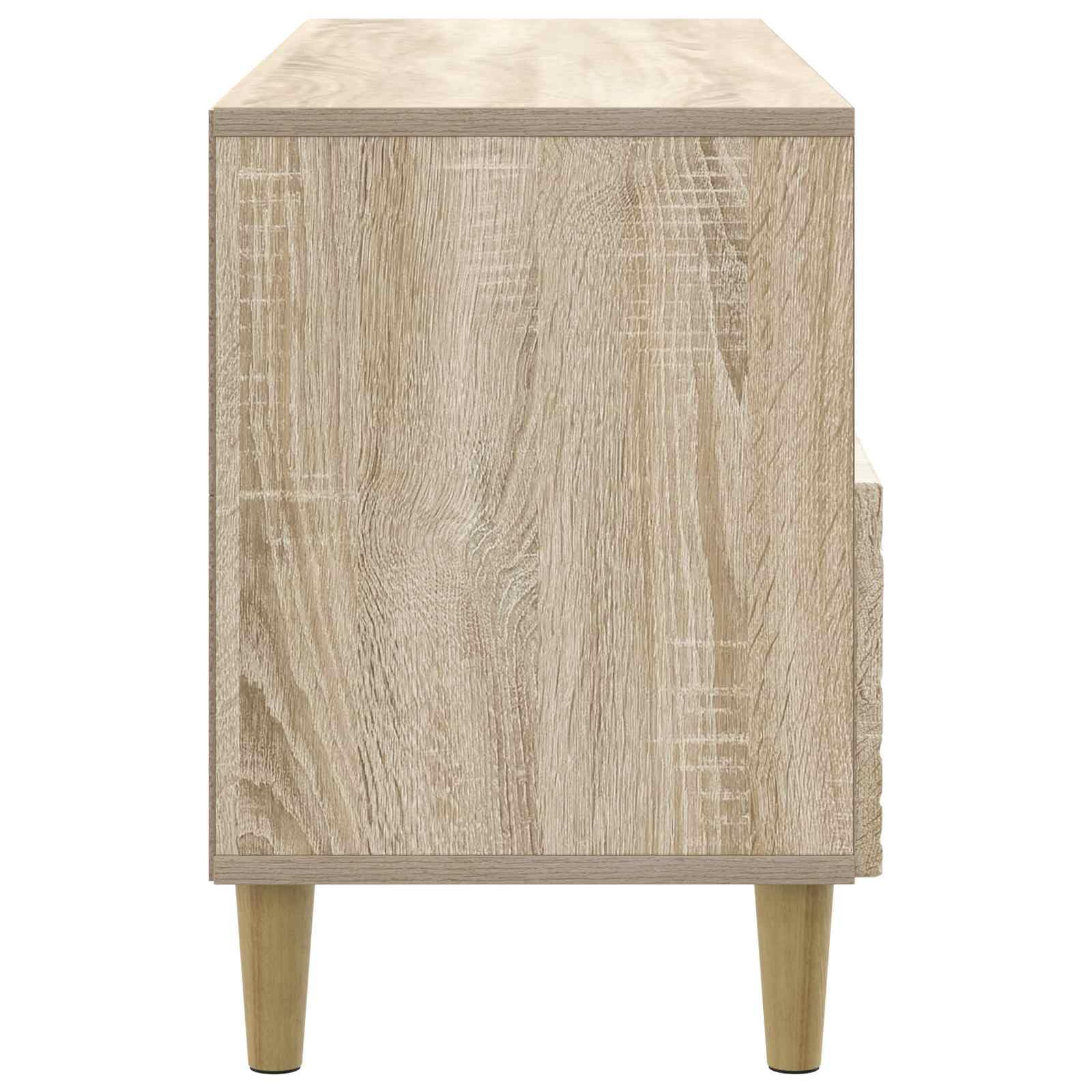 Mobile TV in rovere Sonoma, 102 x 34,5 x 50 cm, con 3 cassetti | Mobile basso robusto per soggiorno con 3 spaziosi cassetti, gambe in legno massiccio di eucalipto e superficie effetto rovere