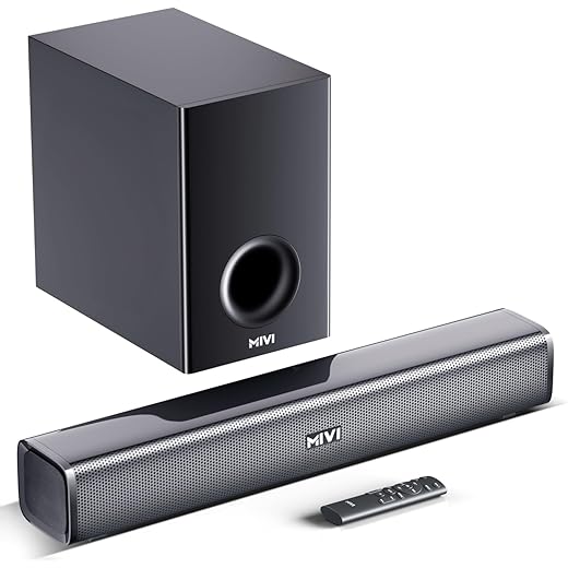 Mivi Fort H120 Soundbar - 120W Home Theatre Sound Bar, 2.1 Channel, 2 in-Built Speakers and 1 External Subwoofer, Multiple EQ & Input Modes, Made in India Sound bar for TV