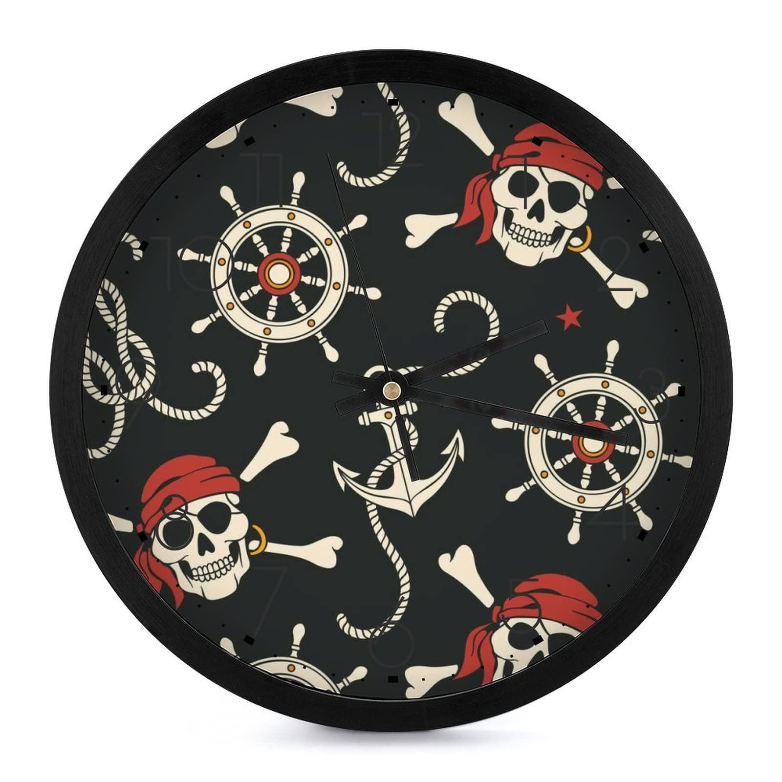 Pendule Murale Pirate Crâne Anti-Bruit Horloge Moderne pour École