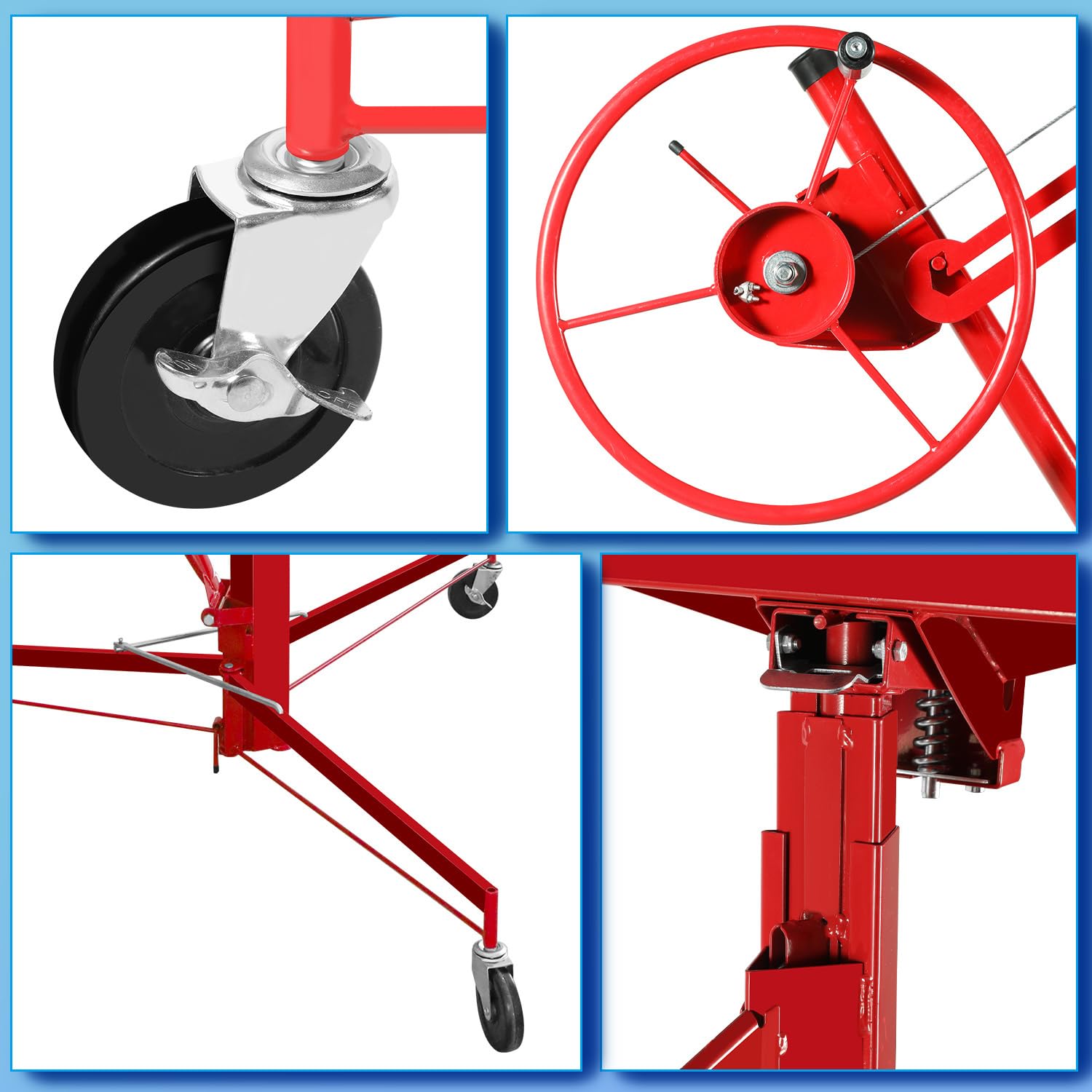 Plattenheber Trockenbau 68 kg Traglast,Rot XXL 140 cm -350 cm Arbeitshöhe, max. 290 cm Lastarmbreite, höhenverstellbar