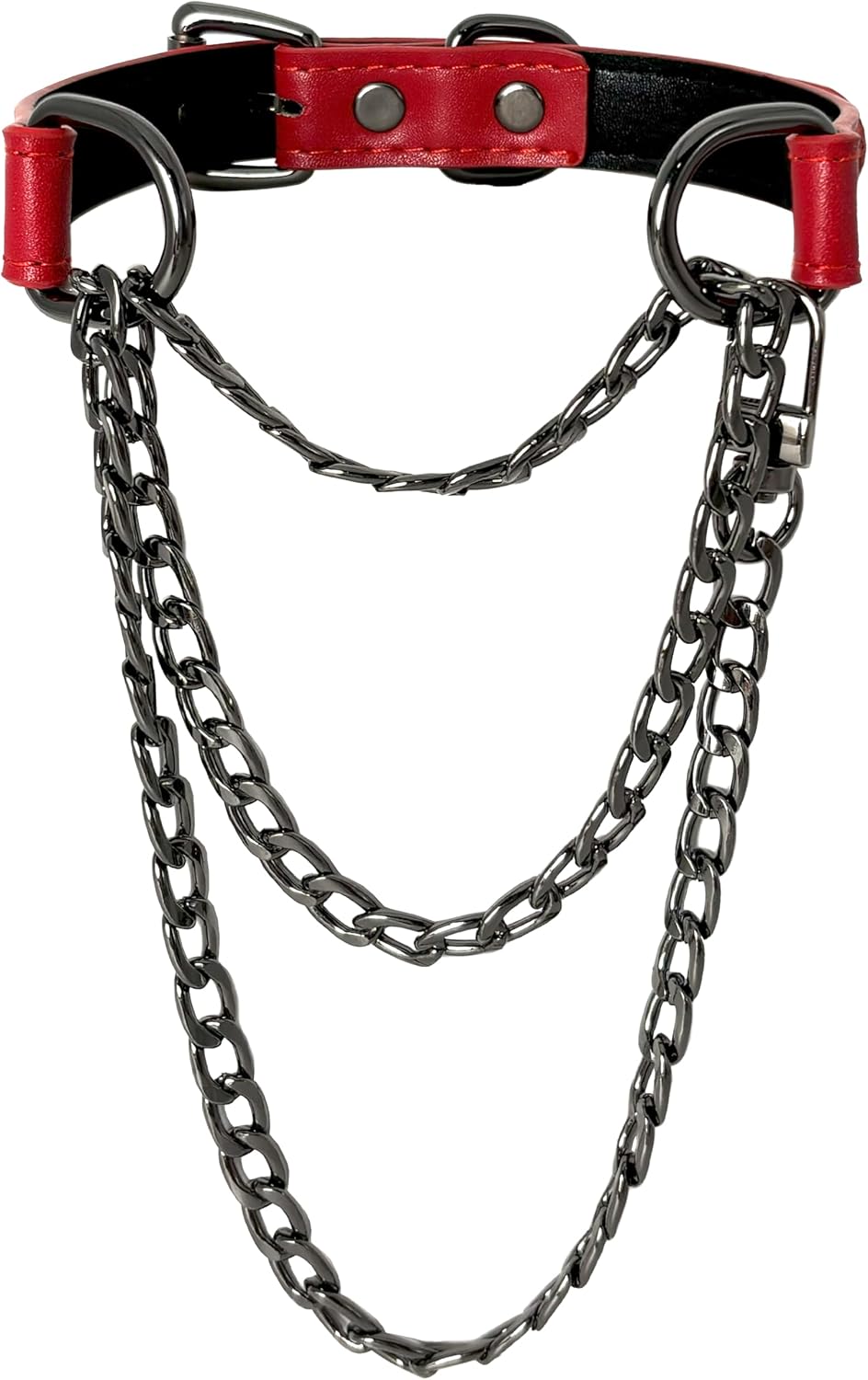 Handmade Black Vegan Leather Choker Collar For Women, Adjustable Triple-Layer Slip Chain Necklace