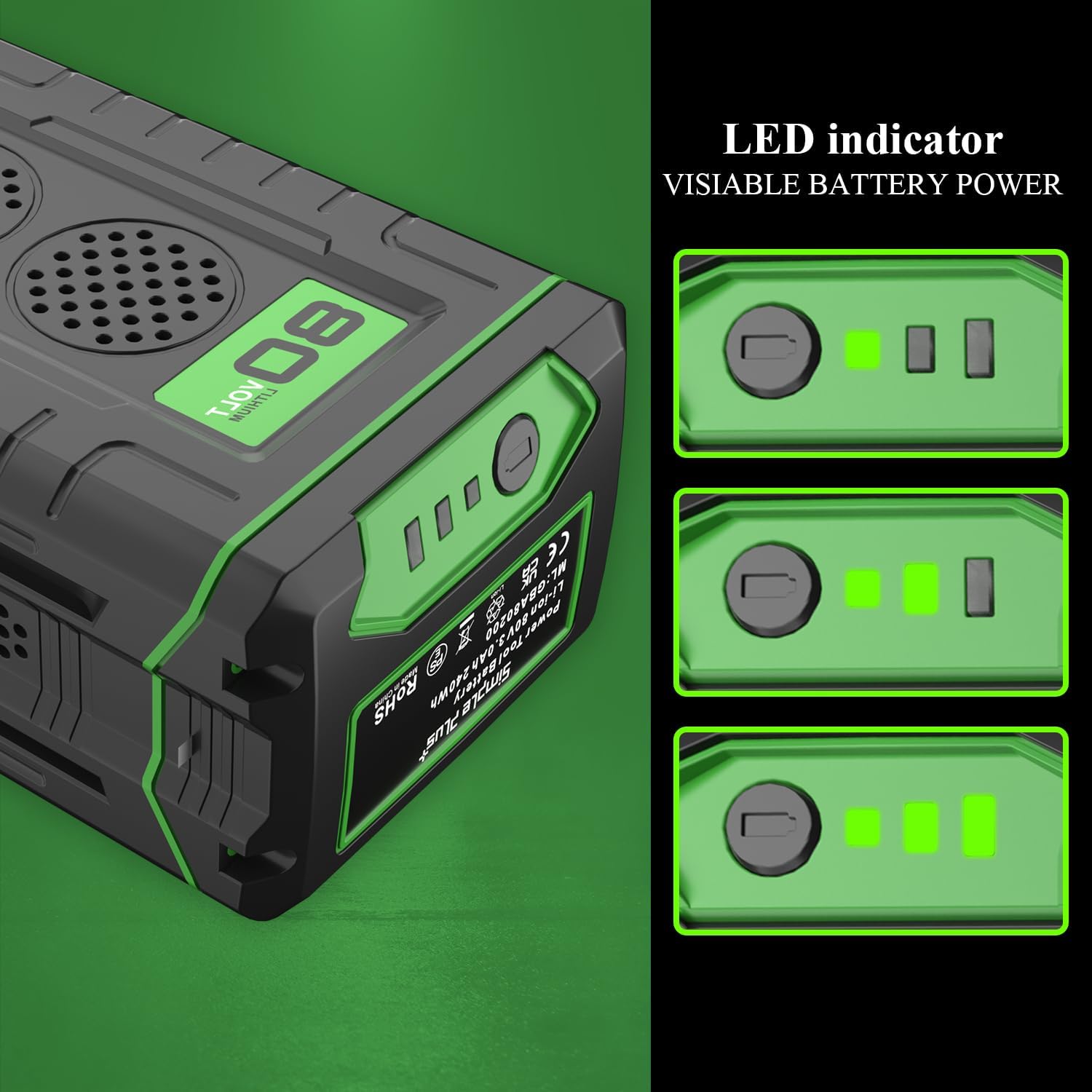 80V 3.0Ah Replace Battery for Greenworks 80V Battery Max Lithium lon Battery Pro GBA80200 GBA80250 GBA80400 GBA80500 for Greenworks 80V Cordless Power Tool