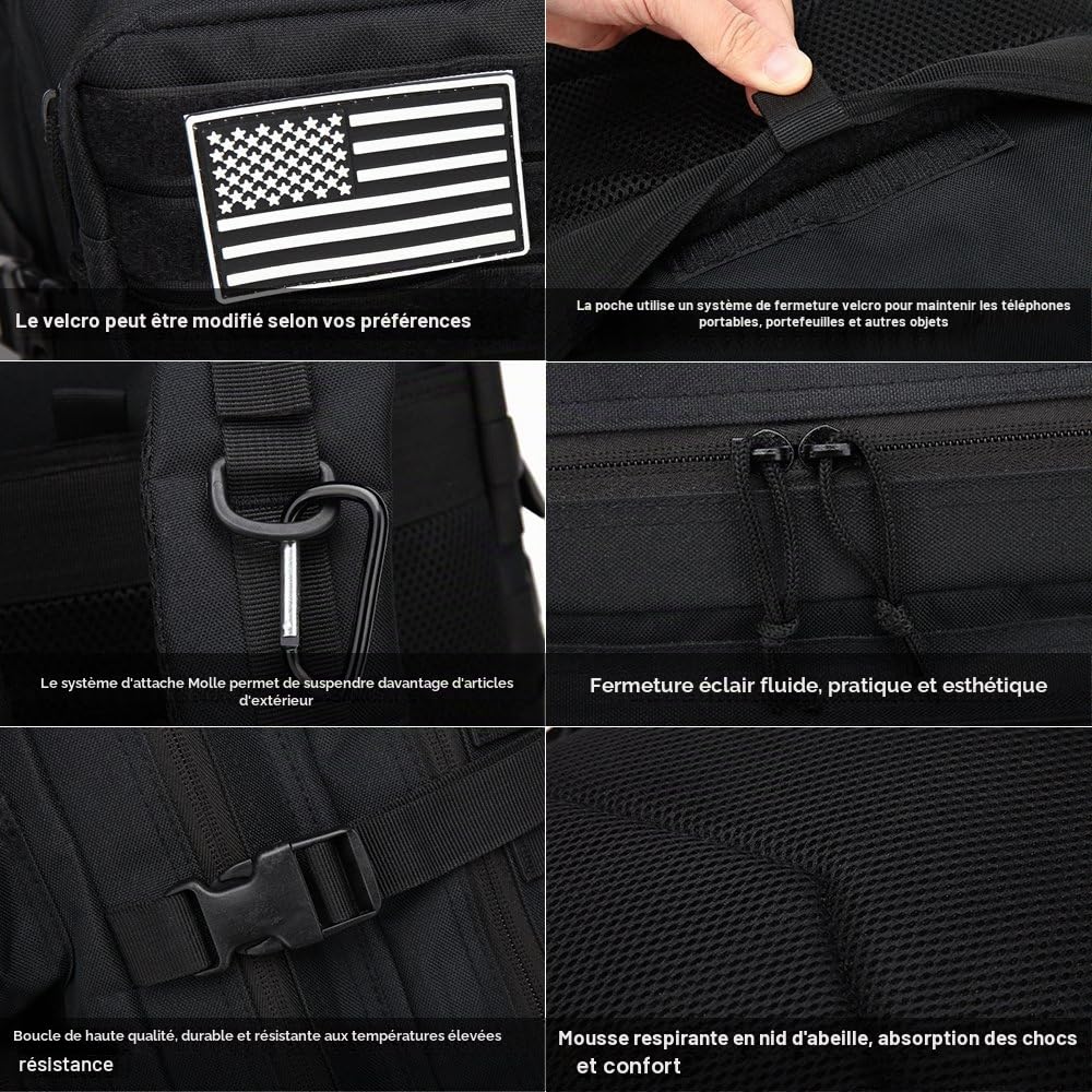 Sac à Dos Tactique, 45L Sac Militaire Molle pour Randonnée, Camping, Chasse et Voyage en Plein Air pour Hommes et Femmes