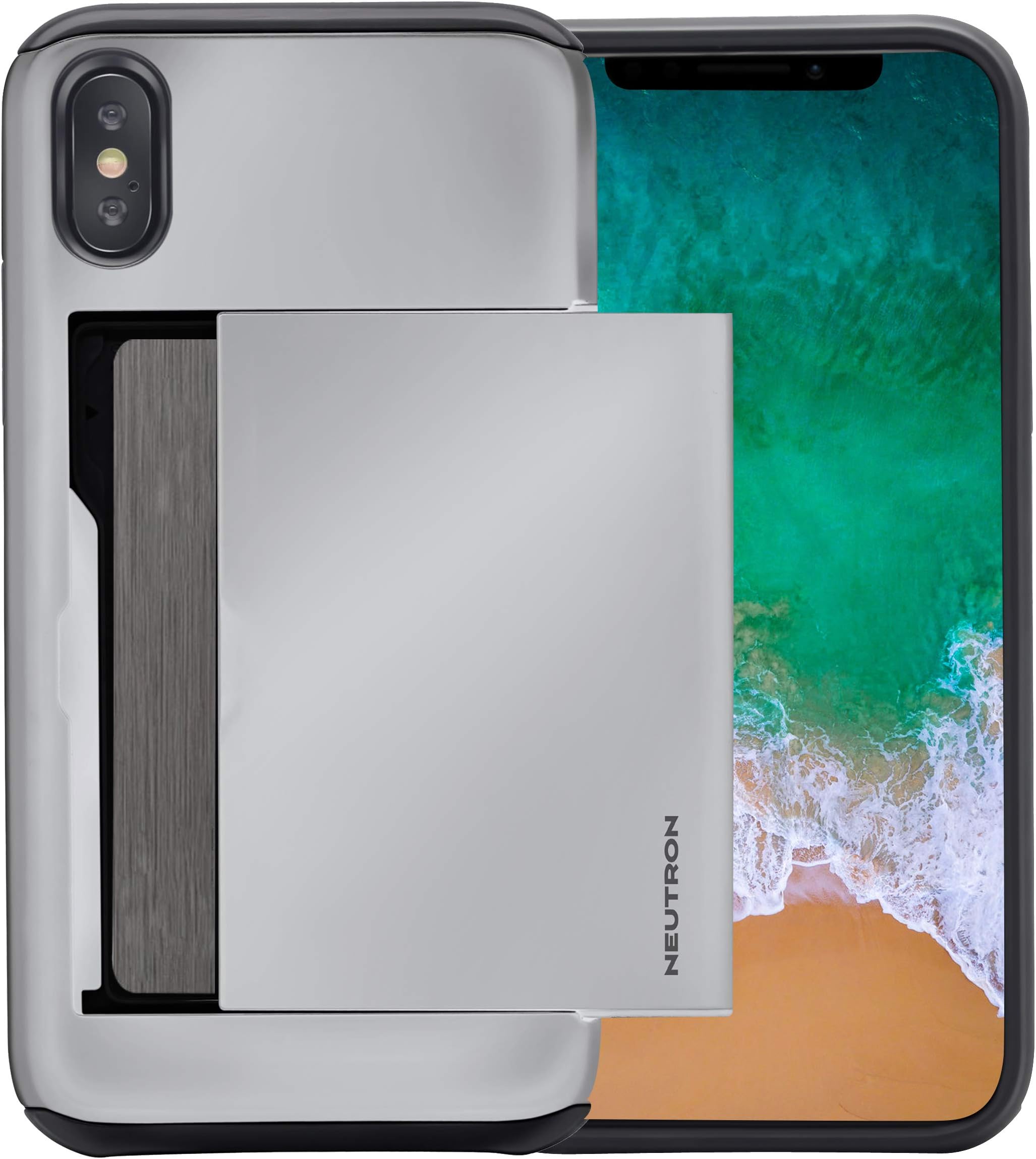 Neutron iPhone X/XS Shockproof Case with Card Holder - Protective Credit Card Wallet Slot (Space Grey)