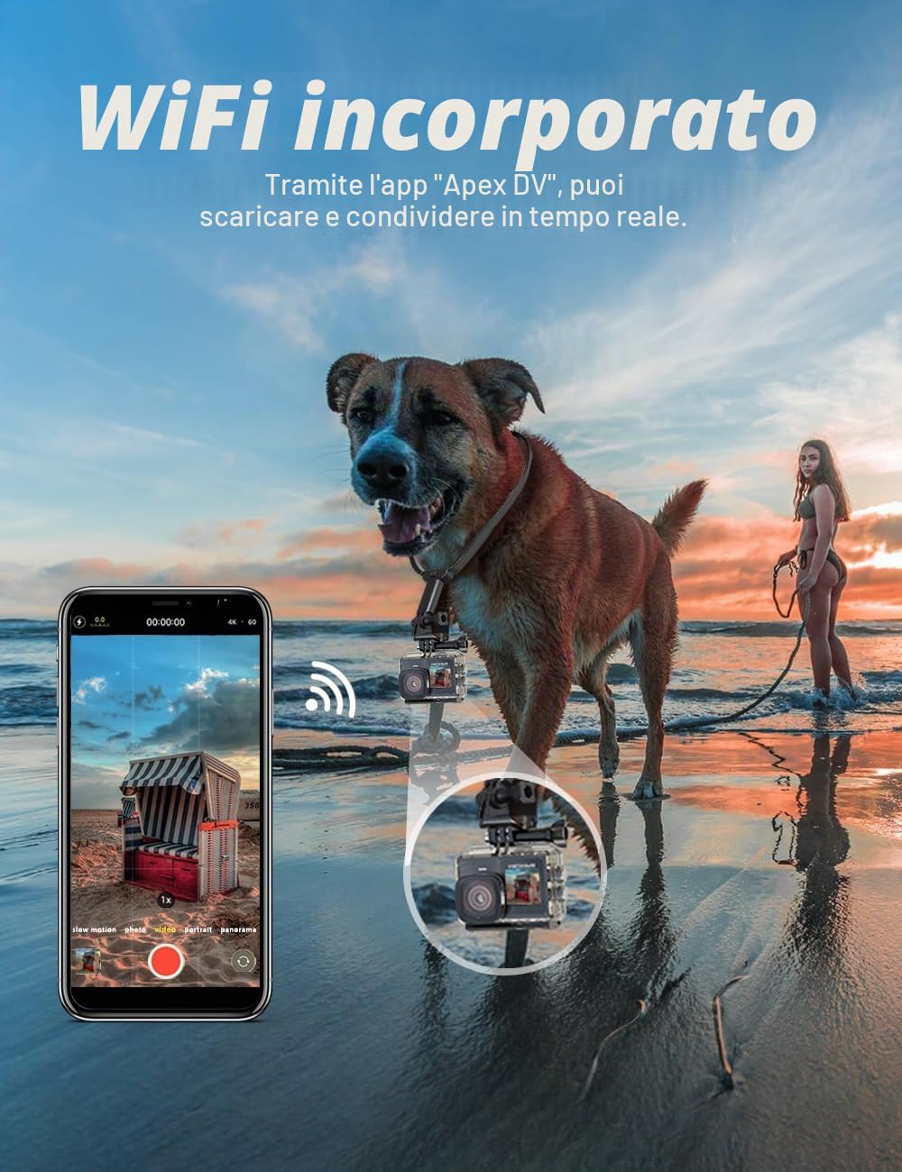 Apexcam Nuovo X80pro Doppia Screen Action Cam 4K60FPS 8X Zoom EIS 64MP Con 64GB Scheda Ultra HD WiFi Fotocamera Sportiva Telecamera subacquea 40m Impermeabile 2.4G Telecomando 2x1350mAh Batterie | 4K60FPS, Foto 48MP, Stabilizzazione EIS, Camera Subacquea,