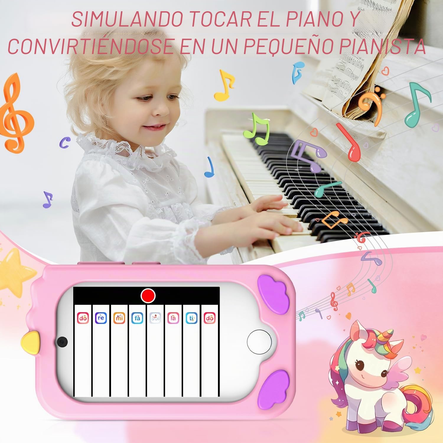 Smartphone Niños Teléfono de Aprendizaje de Pantalla táctil para niños con Doble cámara 2.8 Pulgadas Pantalla táctil teléfono de Aprendizaje Juguete de Aprendizaje con Tarjeta SD 3-9 años