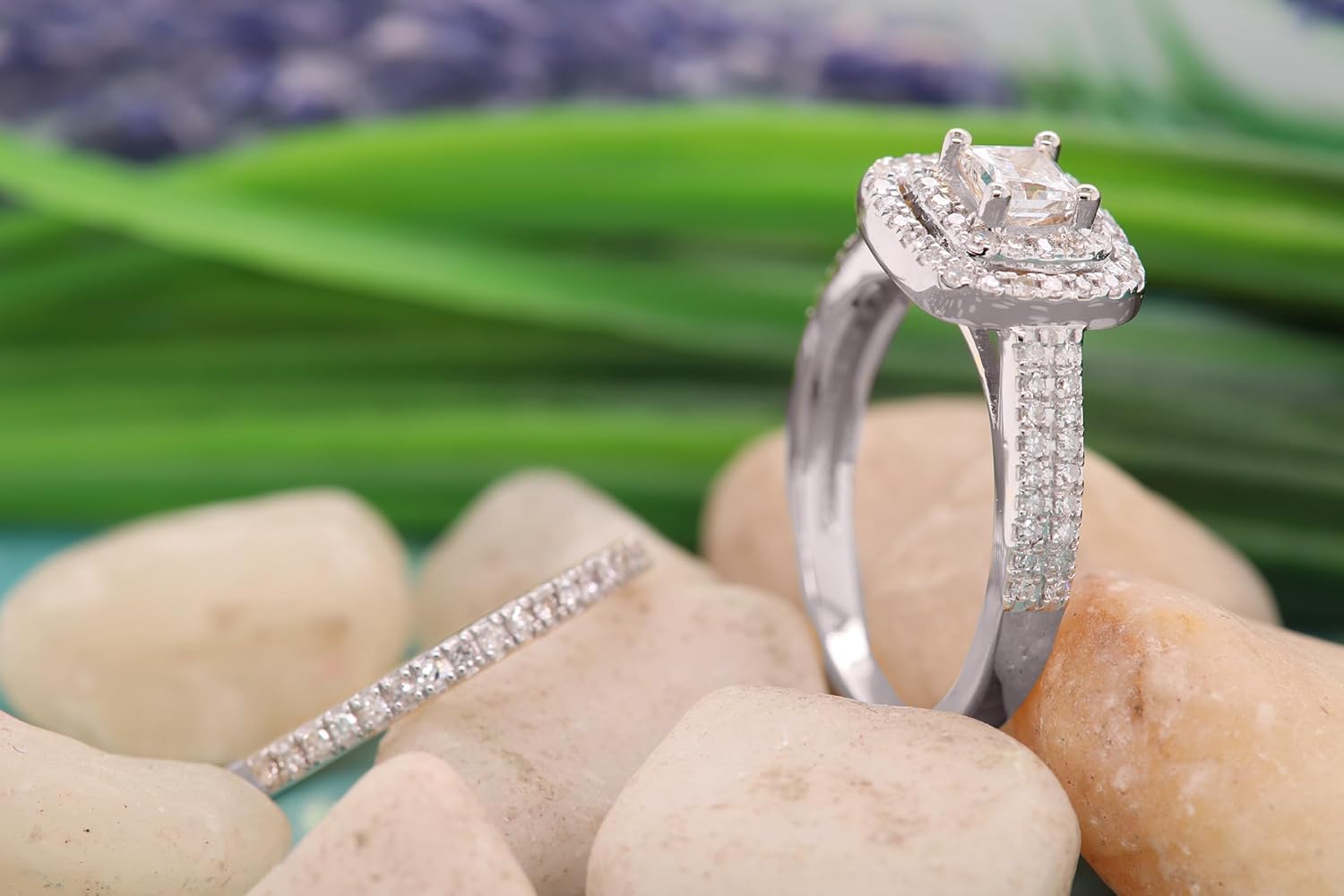 Dazzlingrock Collection 0.95 Ctw Princess & Round White Natural Diamond Halo Bridal Engagement Ring Band Set, in Real Solid Gold - Image 4