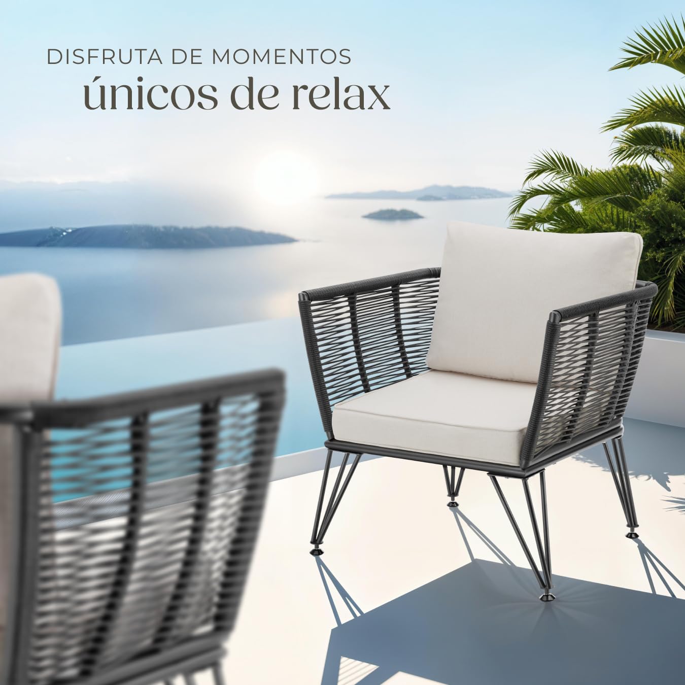 tectake® Sillas de Jardin Exterior de Ratán, Sillones de Jardin, Cojines, Sillas Exterior Resistente a la Intemperie, Sillones para Terrazas, Muebles de Jardín, Butacas de jardín - 4 Sillas